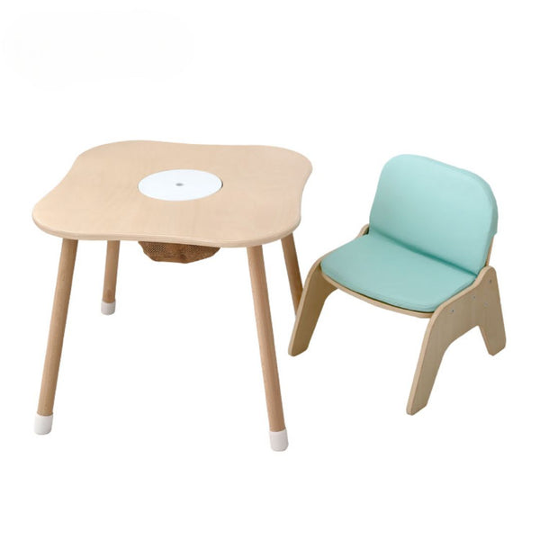 Clover-Shaped Kids Wooden Play Table with Toy Storage & Chair