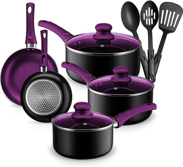 Chef’s Star Aluminum Pots and Pans Set for Kitchen - Nonstick Stackable Induction Cookware, 11 Pcs