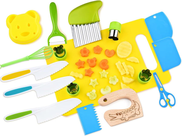 Kitchen Knife Set for Children for Real Kitchen- 17 Pieces Safety Knives for Children for Cutting and Baking Fruit or Vegetables | Montessori Kitchen Utensils, Royal Kitchen Set for Children