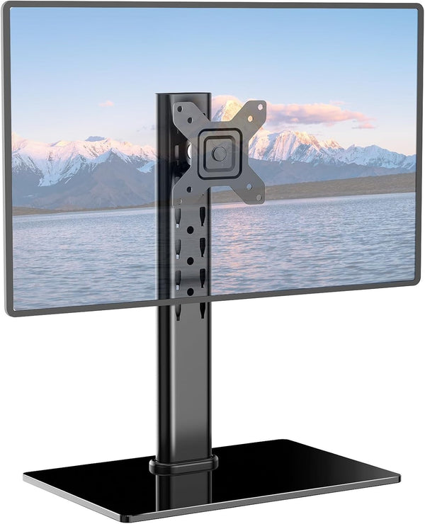 WALI Single Monitor Stand, Height Adjustable Free-Standing Desk Mount Riser With Mounting Holes 75 to 100mm, Fits Screen up to 32 Inch, 33lbs (GMF001N), Black