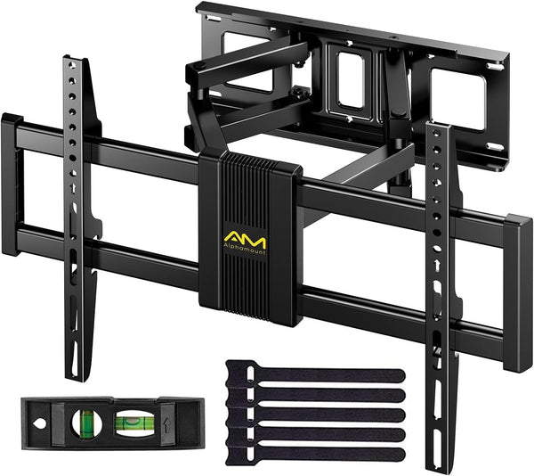 AM alphamount Full Motion TV Wall Mount for Most 37-75 Inch TVs up to 100 lbs, Swivel TV Mount with Dual Articulating Arms, Wall Mount TV Bracket Max VESA 600x400mm, Fits 16″ Wood Studs