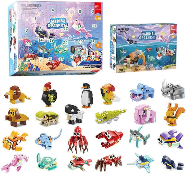 KYLON Sea Animals for Iego Advent Calendar 2025, Advent Calendar Children, 24 Pieces Kit, 24 Small Animals + 2 Large Animal Model Set Christmas 2025
