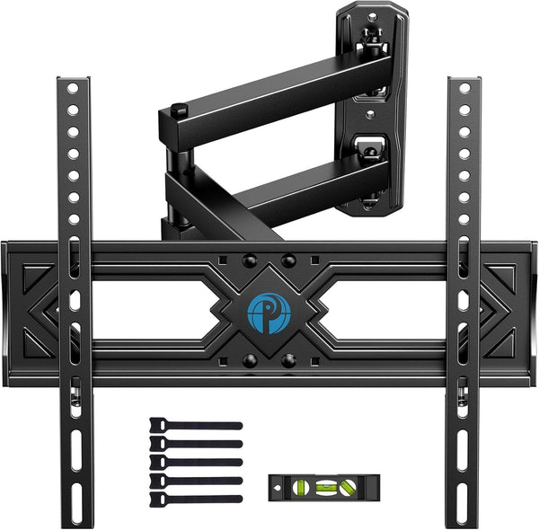 Pipishell Full Motion TV Wall Mount for 26-60 Inch Flat Curved TVs, Heavy Duty Single Articulating Arms TV Bracket Up to VESA 400x400mm and 77lbs, Support Swivel, Tilt, Level Adjustment