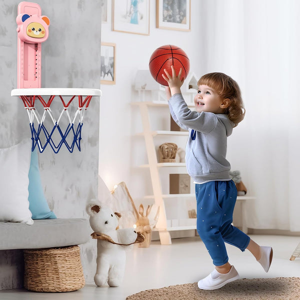 EPPO Mini Basketball Hoop for Toddlers Boys Age 3-5, Adjustable Height, Voice Touch High Jump Counter for Kids, Space-Saving,Toddler Toys Age 4-7, Christmas Birthday Gifts for Boys 4-6 (Pink)