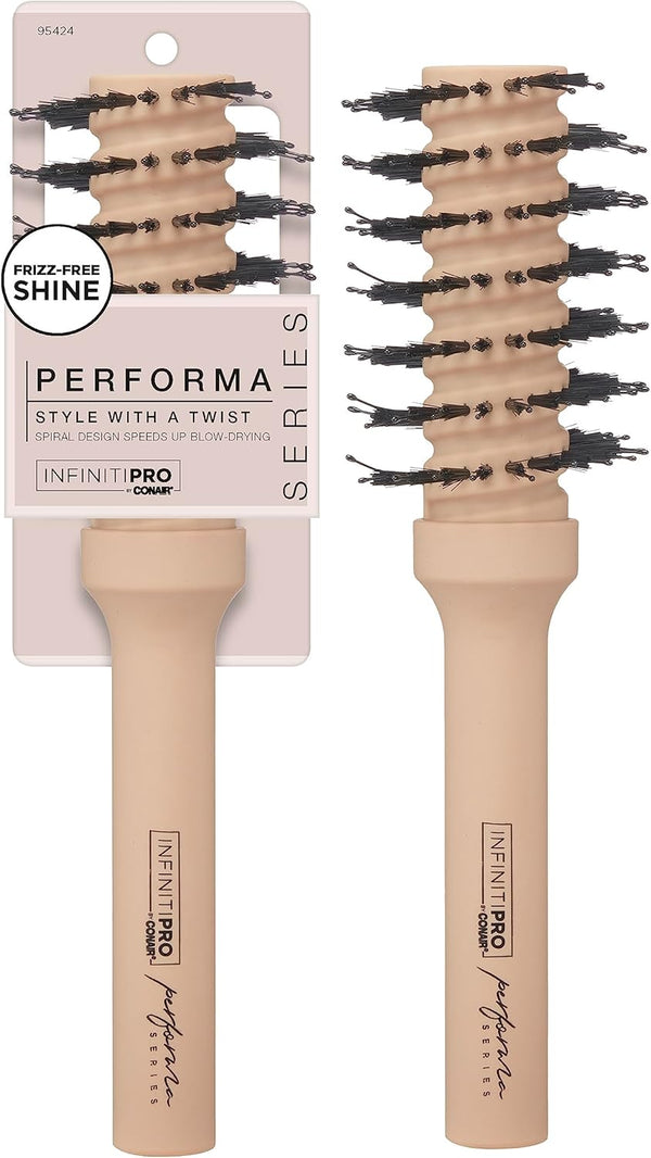 InfinitiPro by Conair Hairbrush, Porcupine Spiral Round Brush for Blow-Drying and Styling, Designed for Optimal Airflow, Performa Series in Toasted Almond,...