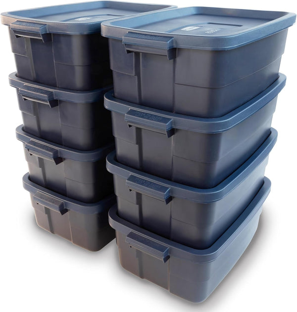 Rugged Plastic Stackable Storage Bins (10GAL) with Lids and Handles