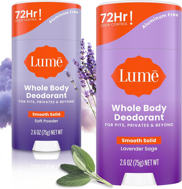 Lume Whole Body Deodorant - Smooth Solid Stick - 72 Hour Odor Control - Doctor Developed - Aluminum Free, Baking Soda Free and Skin Loving - 2.6 Ounce, Soft Powder