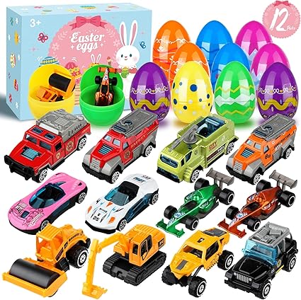 Hoarosall Easter Gifts Children Pack of 12 Easter Eggs for Filling with Mixed Alloy Cars Easter Eggs Plastic 8.5 cm x 6 cm for Easter Egg Hunt Easter Eggs Decoration Easter Egg Hunt for Easter Theme