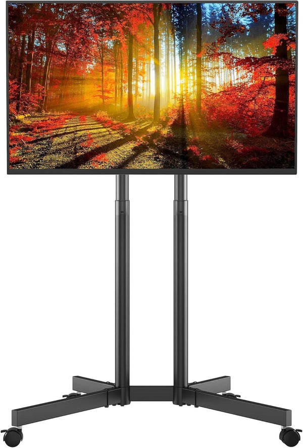 BONTEC Rolling TV Stand for 32-70 Inch TVs, Height Adjustable Mobile TV Cart on Wheels, Heavy Duty TV Stand (32-85IN)