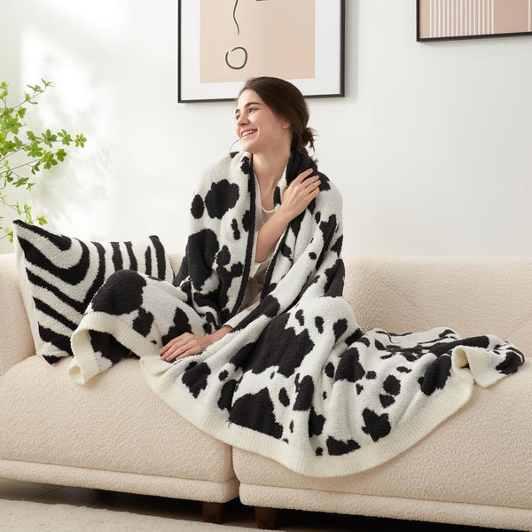 Snuggle Sac Cow Pattern Blanket Twin Size – Ultra Soft Plush Throw 60x80