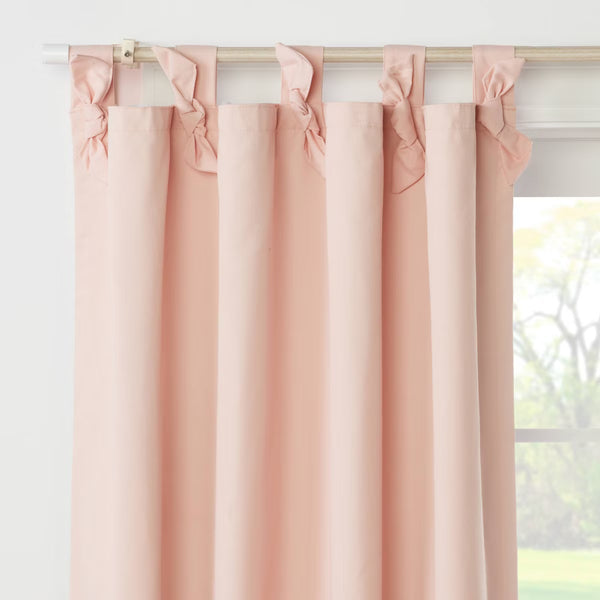 42"W x 84"L Tie Top Embellished Kids' Blackout Window Curtain Panel Pink with Ties - Pillowfort™