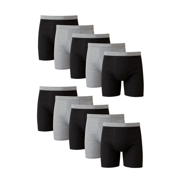 Hanes Men's Super Value Pack Black/Grey Boxer Briefs, 10 Pack (XLARGE)
