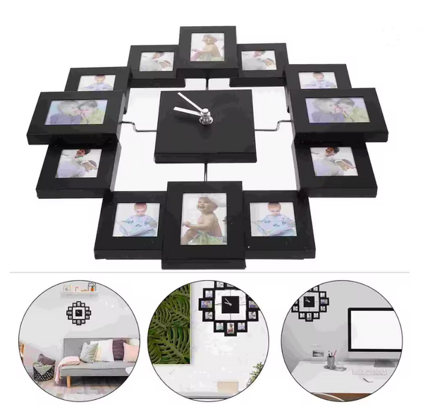 14 Inch Creative Photo Frame Fashion Clock Metal Photo Frame Wall Clock Color Paint Aluminum Frame Clock without (Black)