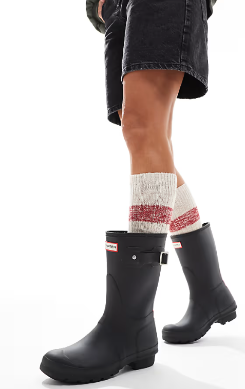 Hunters original short tri colour logo wellington boot in black
