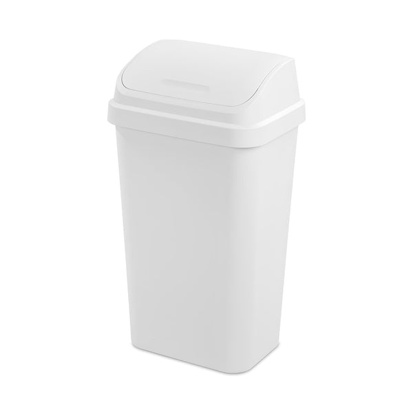 13 Gal Swing Top Lidded Wastebasket Trash Can, White
