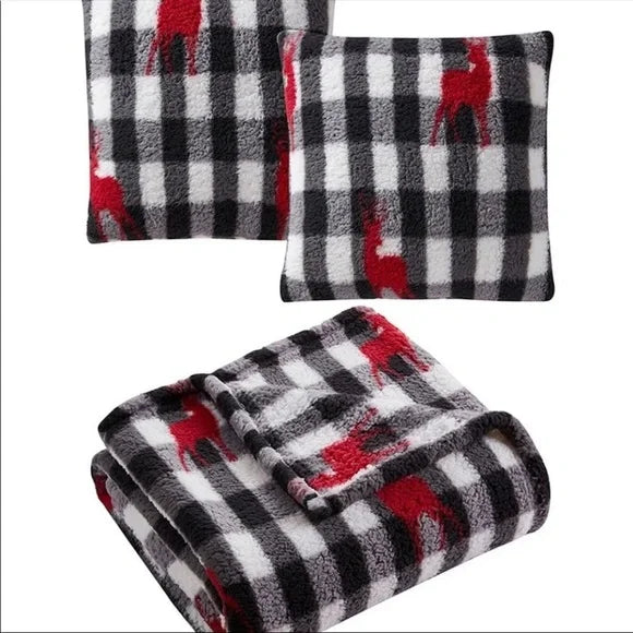 Holiday Prints 3-Pack Decorative Pillows & Sherpa Throw Set – CozyNest Home